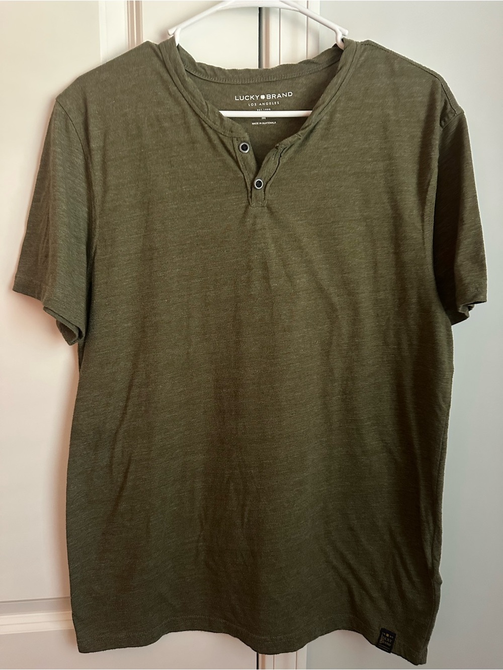 Lucky Brand Olive Henley Short Sleeve Tee